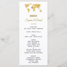Menu de Casamento do Mapa do Mundo Dourado Elegant