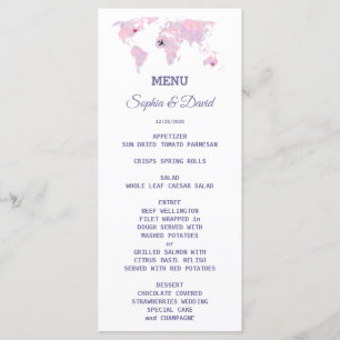 Menu de Casamento do Mapa Mundial de Aquarelas do 