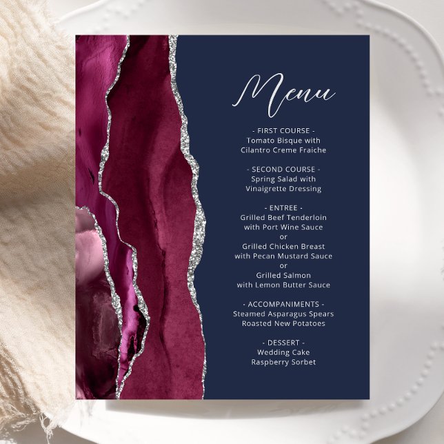 Menu de Casamento do Marinho Agate Silver Burgundy (Criador carregado)