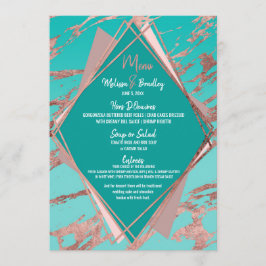 Menu de Casamento do Mármaco Verde-Teal rosa Doura