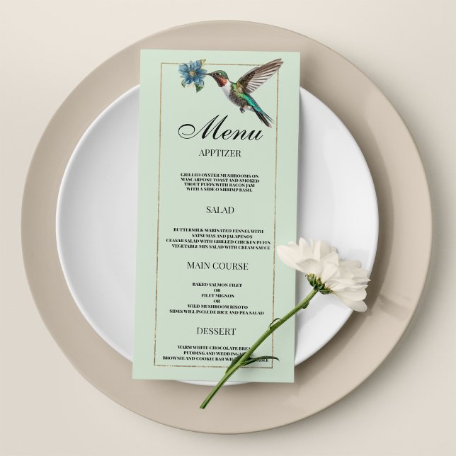 Menu de Casamento do Mint green gold mingbird (Mint green gold colorful hummingbird Wedding Menu)