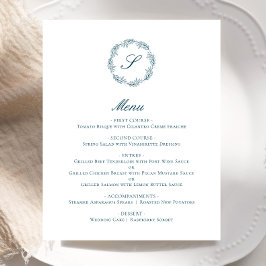 Menu de Casamento do Monograma Azul Teal
