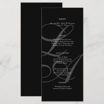 Menu de Casamento do Monograma Branco e Preto Româ