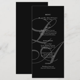 Menu de Casamento do Monograma Branco e Preto Româ