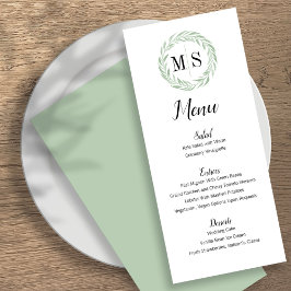 Menu de Casamento do Monograma da Terra Verde