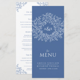 Menu de casamento do monograma de desenho de folha