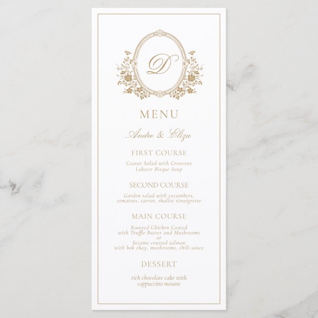 Menu de Casamento do Monograma de Paixão Clássico  (Frente)