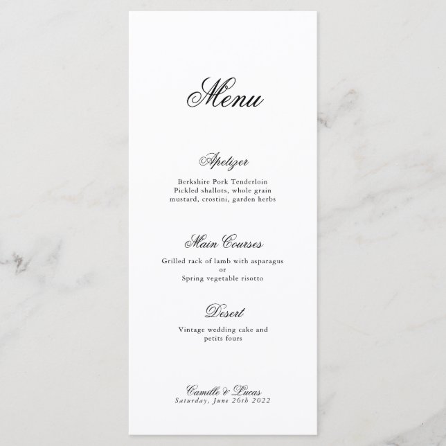 Menu de Casamento do Monograma de Script Minimalis (Frente)