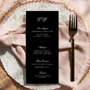 Menu de Casamento do Monograma de Script Minimalis