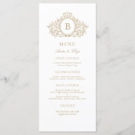 Menu de Casamento do Monograma Dourado e Branco de