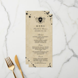 Menu de Casamento do Monograma e Manchas de Tinta 