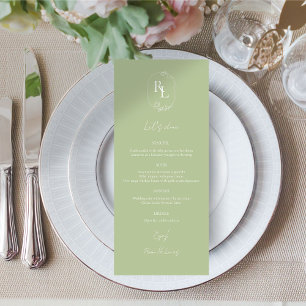 Menu de Casamento do Monograma Floral Branco e Ver