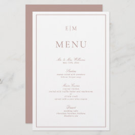 Menu de Casamento do Monograma Rosa de Caligrafia