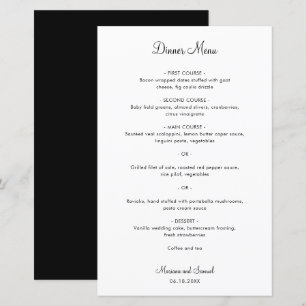 Menu de Casamento do Orçamento Branco Negro Minim