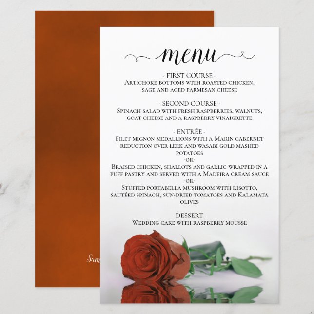 Menu de Casamento do Orçamento do Rosa Laranja Ele (Frente/Verso)