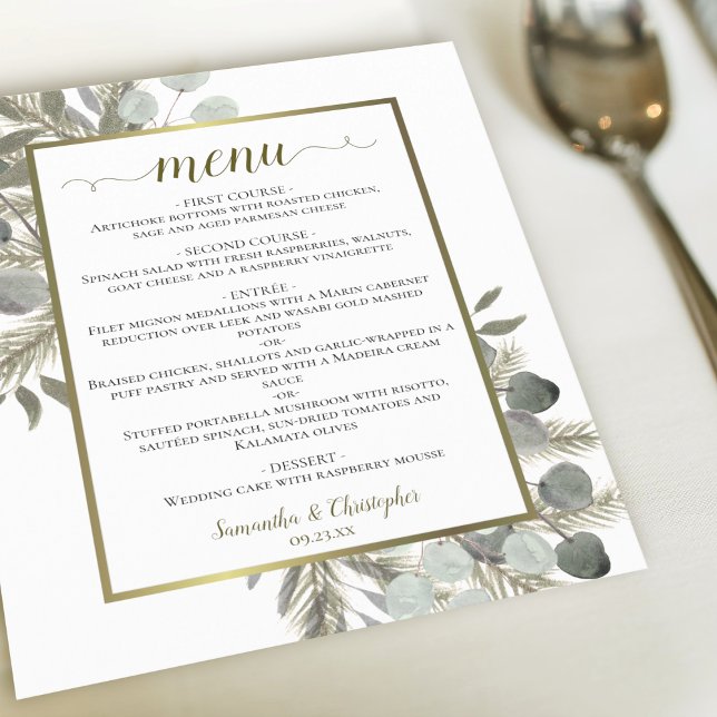 Menu de Casamento do Orçamento Elegante Eucalyptus (Criador carregado)
