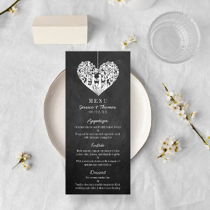 Menu de Casamento do Quadro de Árvore Coração