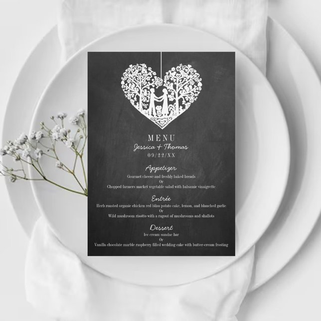 Menu de Casamento do Quadro de Árvore Coração (Criador carregado)