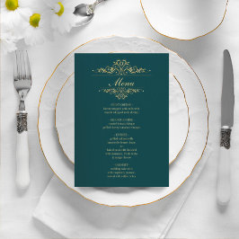 Menu de casamento do quadro de ouro elegante verde
