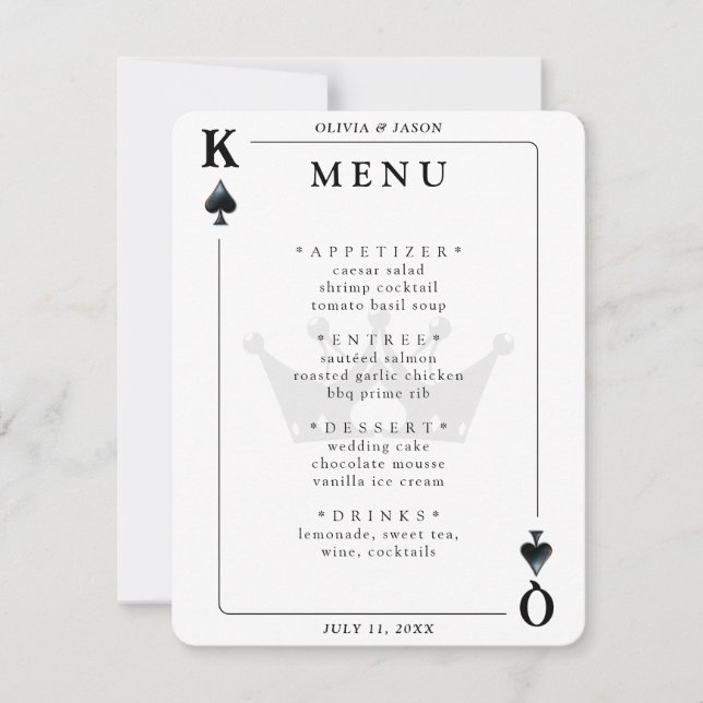 Menu de Casamento do Rei e Rainha dos Espadas (Frente)