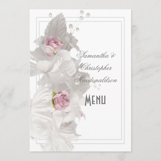 Menu de casamento do rosa floral branco (Frente)