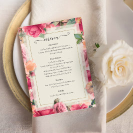 Menu de Casamento do Rosa Floral Brilhante do Jard