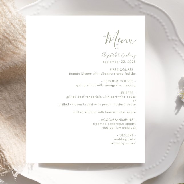 Menu de Casamento do Script Verde do Sage Moderno  (Criador carregado)