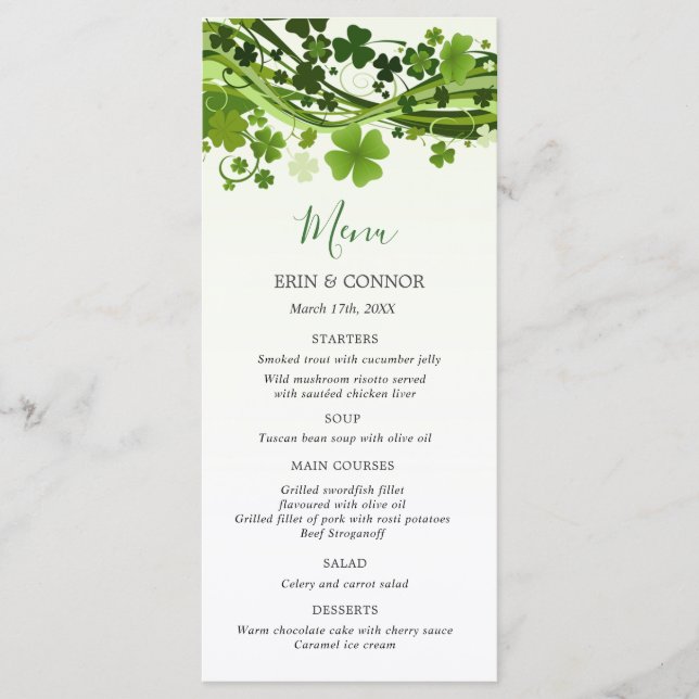 Menu de Casamento do Shamrock Irlandês (Clover) (Frente)