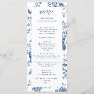 Menu de Casamento do Toile Floral Azul Elegante Fr