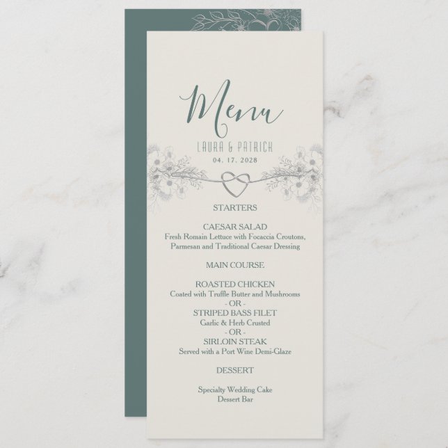 Menu de Casamento do Wildflower Boho (Frente/Verso)