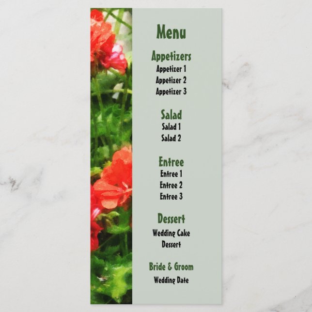 Menu de Casamento dos Alemães Vermelhos Brilhantes (Frente)