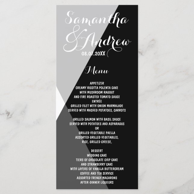 Menu de casamento dos triângulos brancos negros mo (Frente)