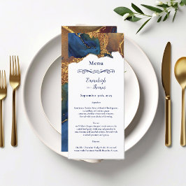 Menu de Casamento Dourado Abstrato Azul de Encanta