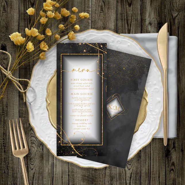 Menu de Casamento Dourado Abstrato de Linhas Finas (Criador carregado)