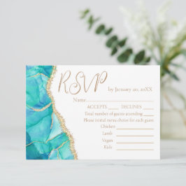 Menu de Casamento Dourado com Lente Azul Elegante