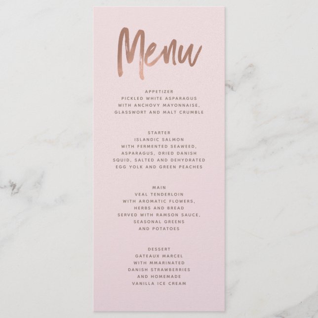 Menu de Casamento Dourado com Rosa de Pincel Moder (Frente)
