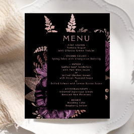 Menu de Casamento Dourado com Rosa de Roxo Floral 