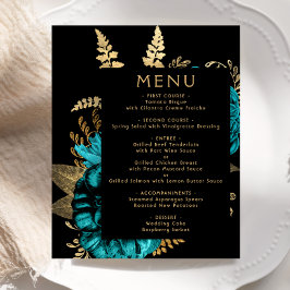 Menu de Casamento Dourado da Turquesa Floral Moody