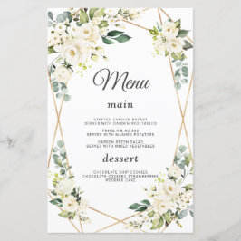 Menu de Casamento Dourado das Flores Brancas de Aq