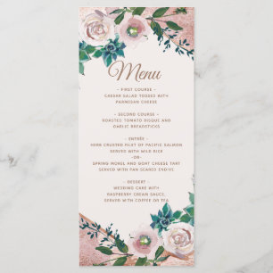 Menu de Casamento Dourado de Suculentos Rosa Rosa 