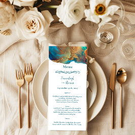 Menu de Casamento Dourado de Teal Coral Abstrato m
