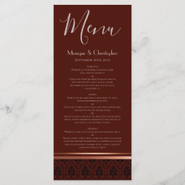 Menu de Casamento Dourado do Burgundy Damask