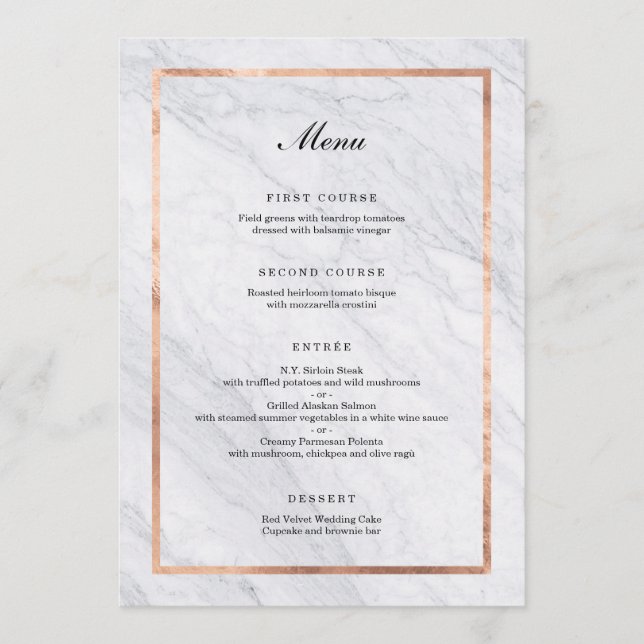 Menu de Casamento Dourado do Elegante Moderno Marb (Frente)