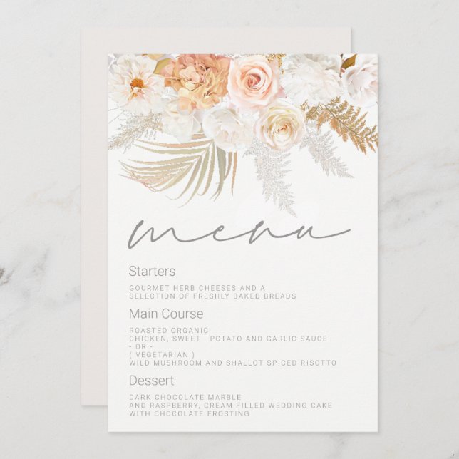 Menu de Casamento Dourado e marfim maravilhoso (Frente/Verso)