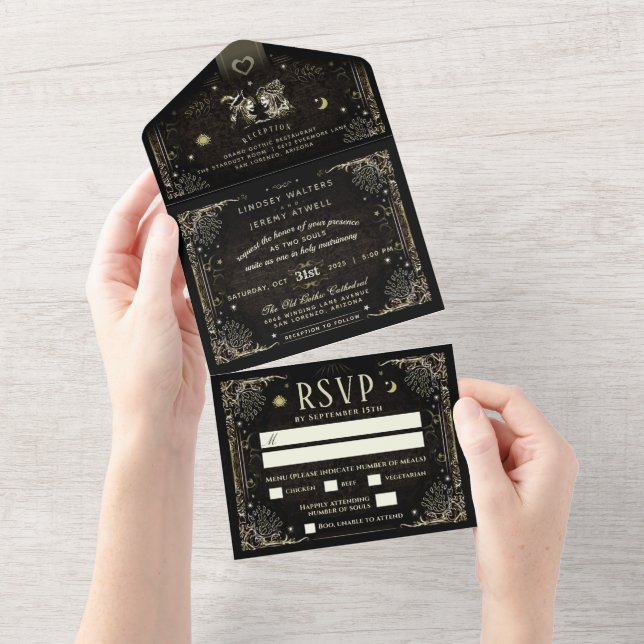 MENU de Casamento Dourado e Preto do Halloween Tar (Tearaway)