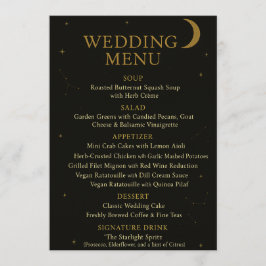 Menu de Casamento Dourado e Preto Elegante Celesti