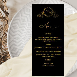 Menu de Casamento Dourado e Preto Elegante Monogra
