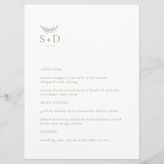 Menu de Casamento Dourado e Preto Moderno (Frente)