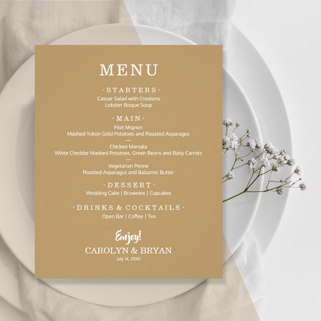 Menu de Casamento Dourado Simples do Orçamento (Criador carregado)