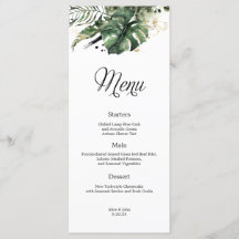 Menu de Casamento Dourado Tropical e Verde